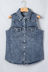 Gilet sans manches en jean bleu Ashleigh à poches poitrine