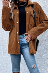 Textured brown jacket with flap pockets and drooping shoulders