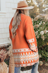 Cardigan tricoté orange imprimé aztèque ouvert sur le devant-A WOMAN WE LOVE