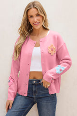 Cardigan boutonné rose à motif floral *-A WOMAN WE LOVE