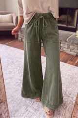 Pantalon évasé en coton délavé à cordon et coutures apparentes