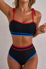 Bikini establecido cintura alta con borde tricolor negro *