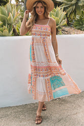 Multicolored summer dress with bohemian and square patchwork print