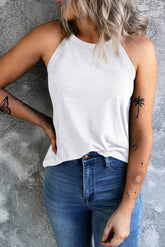 Débardeur blanc à col rond de couleur unie-A WOMAN WE LOVE