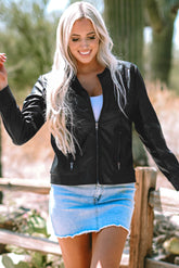 Blouson aviateur noir uni en similicuir avec fermeture éclair, coupe slim-A WOMAN WE LOVE