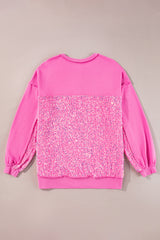 Sudadera Henley con dobladillo alto y bajo en mosaicos de lentejuelas de dulces