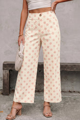 Pantalon droit taille mi-haute blanc à imprimé à pois