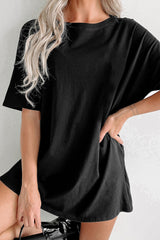 Black Basic Tunic T-shirt with united round-colored neck