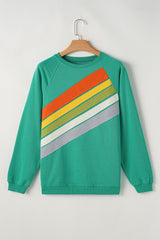 Sweat-shirt à rayures color block arc-en-ciel vert menthe