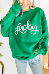 Green LUCKY Aphabet Chenille embroidered sweatshirt