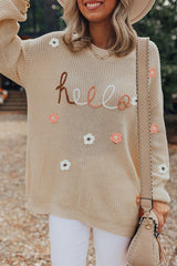 Ample knitting sweater embroidered with flowers
