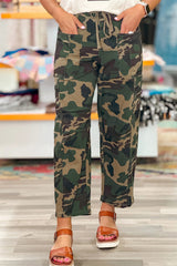 Jean imprimé camouflage avec cordon de serrage et poche plaquée longueur cheville vert