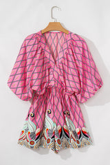 Combi-short taille haute à imprimé géométrique cachemire rose à col en V-A WOMAN WE LOVE