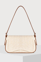 Petit sac d’épaule blanc à tressage raphia et finitions simili cuir