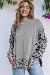 Leopardo gris pulite uversize con collar vertical *