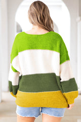 Pull Patchwork Color Block Vert Grande Taille