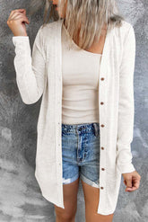 Cardigan blanc à boutons ouverts de couleur unie-A WOMAN WE LOVE