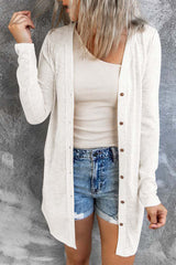 Cardigan blanc à boutons ouverts de couleur unie-A WOMAN WE LOVE