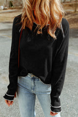 Black textured high with long sleeves and round neck *
