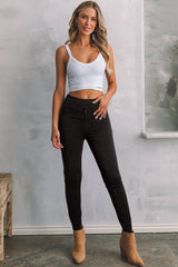 Black Solid Color High Waist Stretch Slim Jeggings