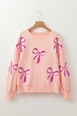 Apricot Pink Sequin Oversized Sweatshirt with Bow Tie Drop Shoulder