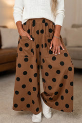 Pantalon large à pois, taille élastiquée et poches plaquées