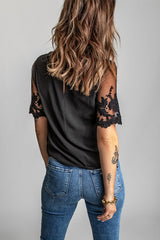 Black patchwork with floral lace sleeves