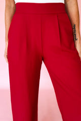 Pantalon droit ample à taille haute élastique rouge vif