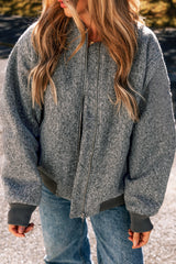 Mid-gray jacket with zipped sleeves and pockets