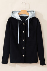 Black ribbed velvet jacket with hooded and pockets with tightening cord