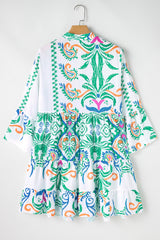 Mini-robe boutonnée à manches bracelet tribal verte *