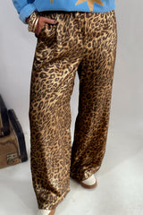 Pantalon large multicolore léopard à taille élastiquée et poches