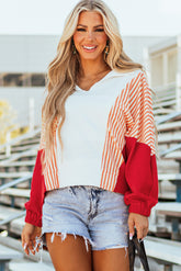 Sweatshirt oversized V-neck and white stripes