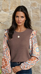 Round neck blouse in embossed knitting *