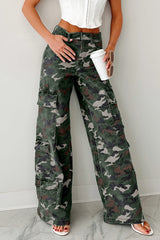 Pantalon cargo vert camouflage à jambe large