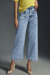 Jean ample bleu clair chic avec poche plaquée et jambe droite
