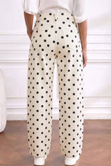 Jean baril blanc à pois, coutures courbes et revers
