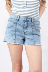 Short en jean taille haute effiloché