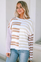 Loose-fitting sweater with blocked stripes and dropped shoulders