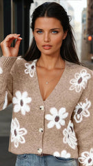 Cardigan boutonné en tricot à col en V *