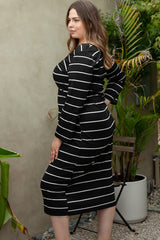 Large long striped straight dress of large black