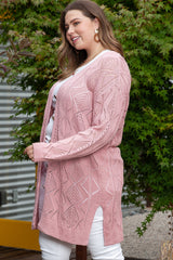 Cardigan boutonné en tricot ouvert rose grande taille-A WOMAN WE LOVE