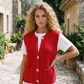 Buttoned Sweater in single -red textured knitting *