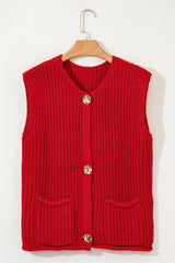 Buttoned Sweater in single -red textured knitting *
