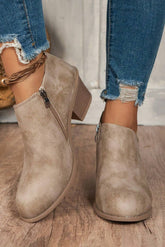 Bottines effet daim à ouverture tulipe et zip latéral, beige ou noir