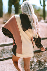 Beige bloc-seated hooded with colorful and top patchwork blocks