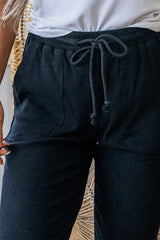 Pantalon de jogging actif côtelé noir à cordon de serrage