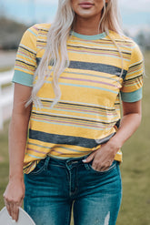Multicolored round stripe round neck t-shirt