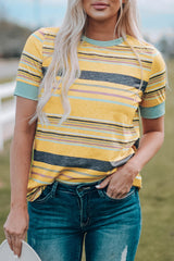 Multicolored round stripe round neck t-shirt