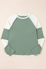 Top de manga larga Ragbed Green Mint in Patchwork Color Block